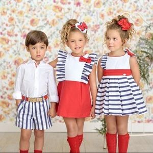 Red Stripe Girls Ruffle Dress